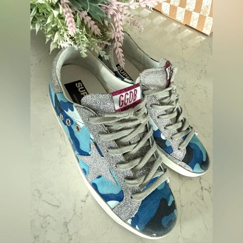 Golden Goose Blue Camo and Silver Sparkle Shoes Size 8 EUC - Picture 10 of 10